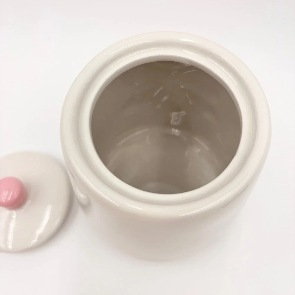 White Ceramic Bow Canister Pink Embossed Ribbon Lid Jar Coquette‎ Decor